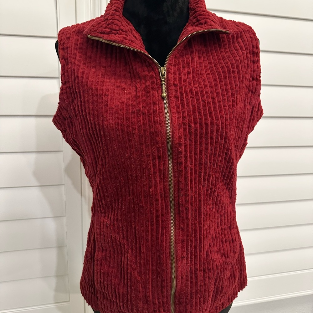 Red Textured Zip-Up Vest